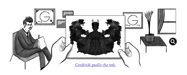 Google ha celebrato con uno dei suoi consueti doodle il 129esimo anniversario della nascita del celebre psichiatrica svizzero Hermann Rorschach, inventore dell'omonimo test sull'interpretazione delle macchie. Voi cosa avete visto?