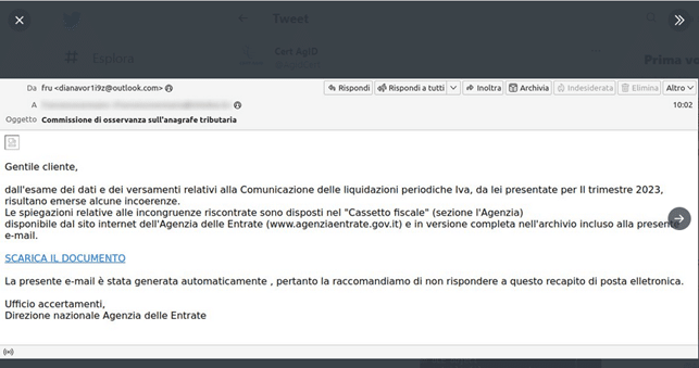 email truffa comunicazioni IVA Agenzia Entrate